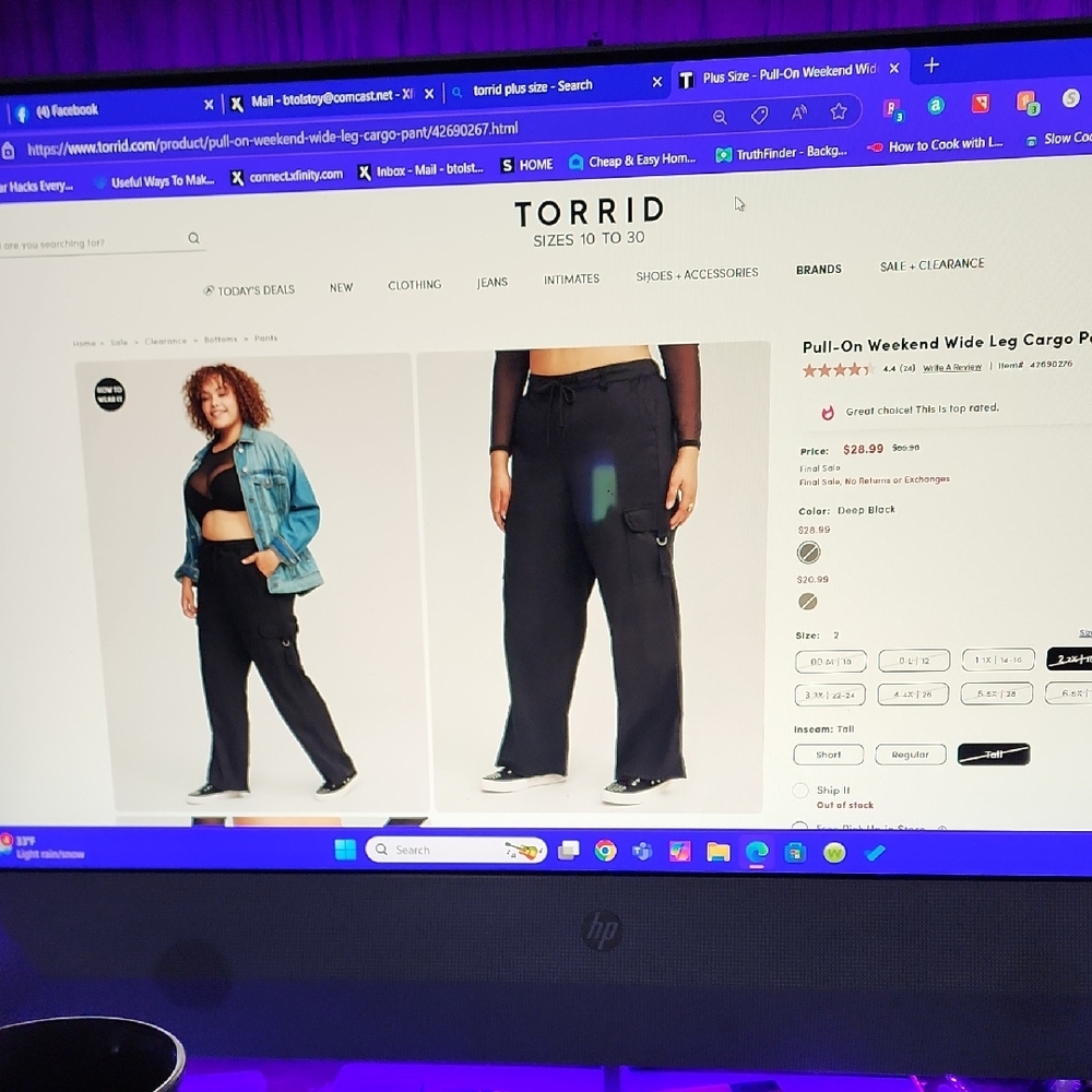 Torrid Black Pull-On Cargo Pants 1 TALL